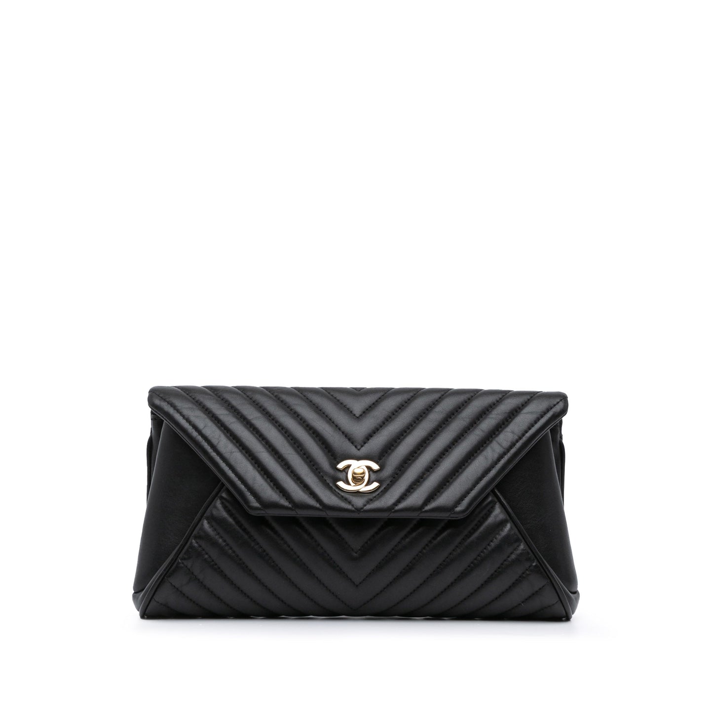 Black Chanel Chevron Lambskin Fold Up Again Clutch