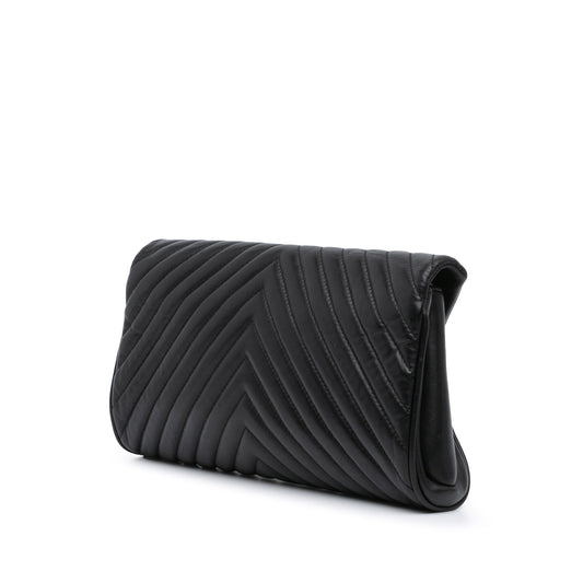 Black Chanel Chevron Lambskin Fold Up Again Clutch