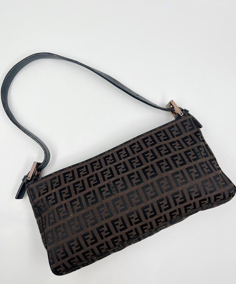 Vintage Fendi Pochette Bag in Brown Zucchino Canvas