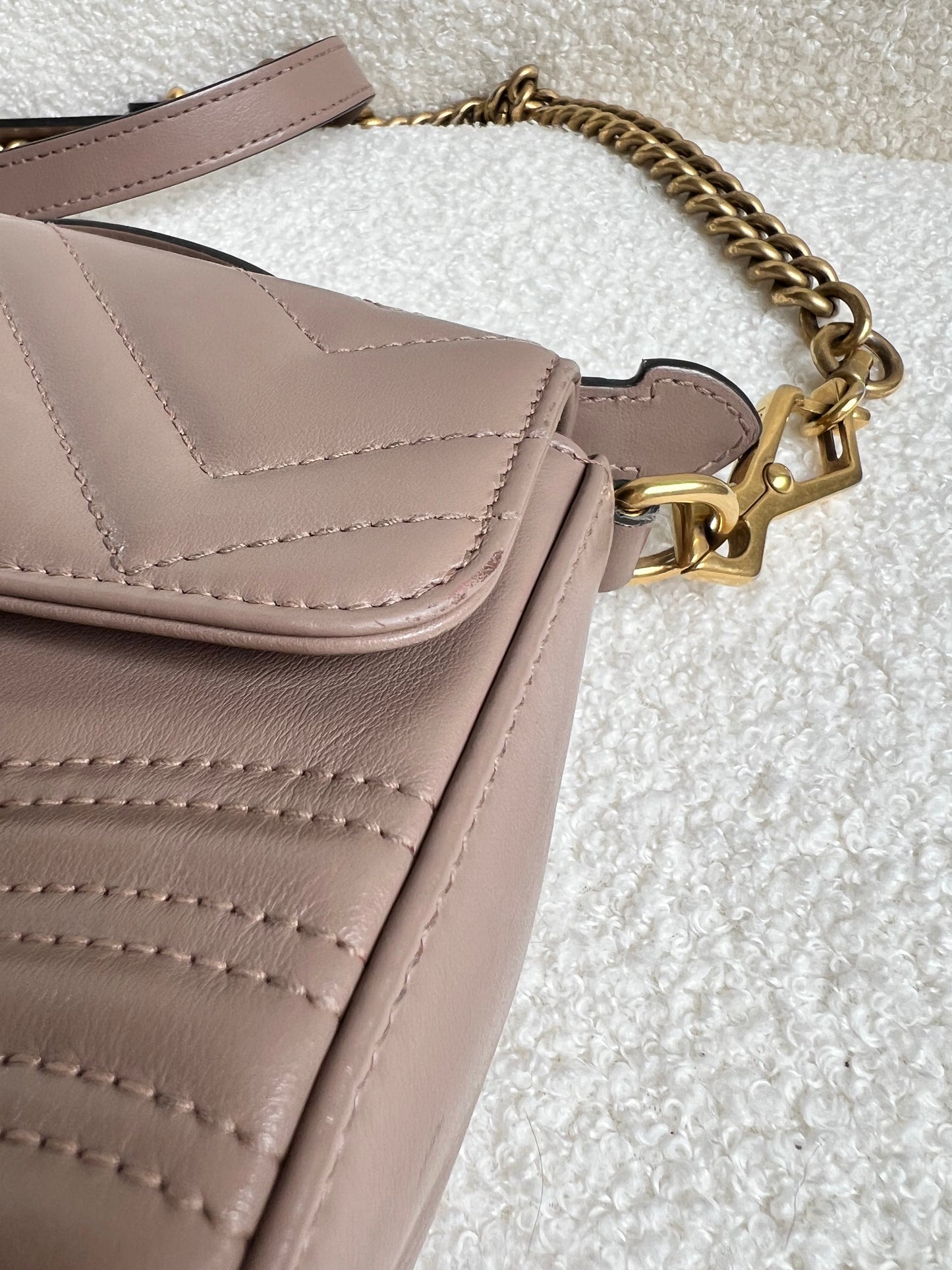 Gucci GG Dusty Pink Marmont Mini Top Handle Bag