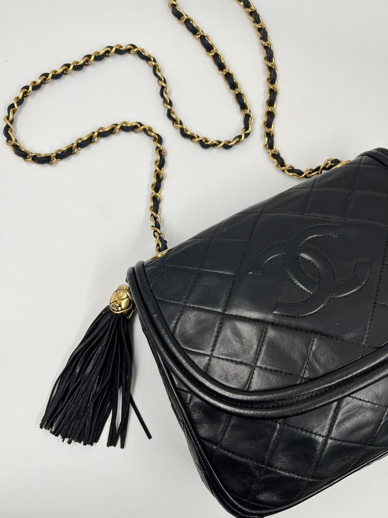 Vintage Chanel Single Flap Bag with Tassel - Black