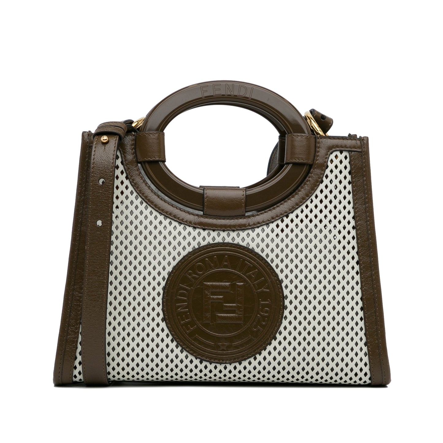 White Fendi Small Perforated Runaway Tote Bag Satchel