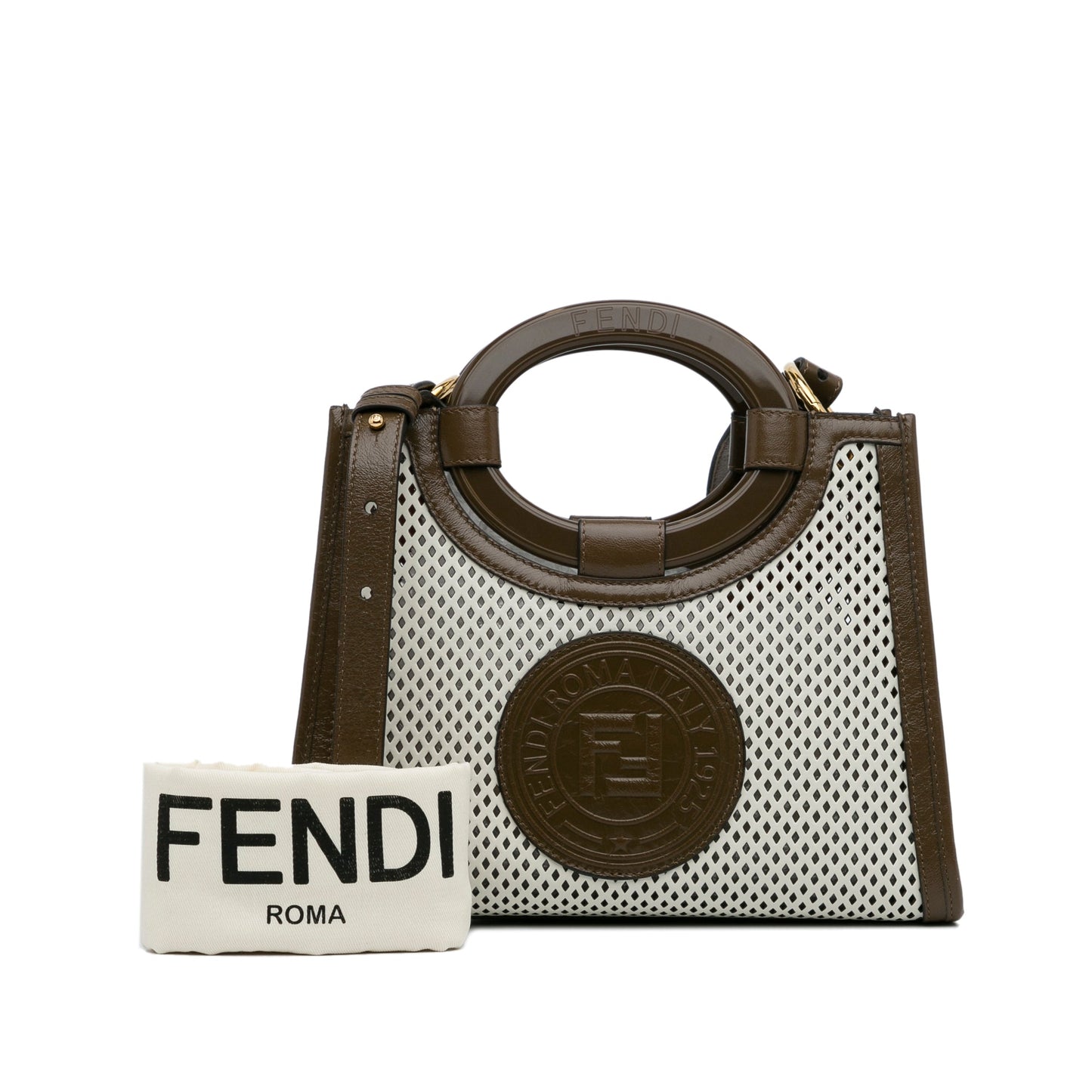 White Fendi Small Perforated Runaway Tote Bag Satchel