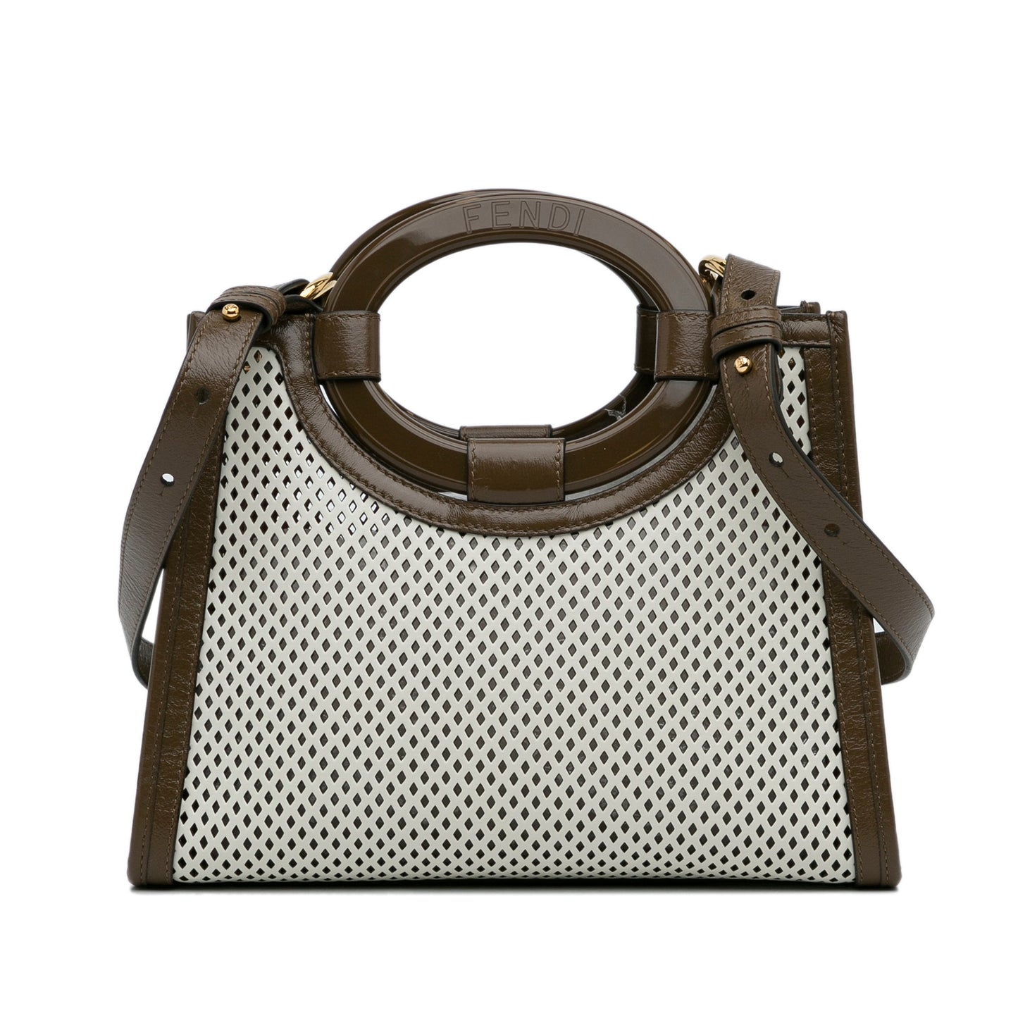 White Fendi Small Perforated Runaway Tote Bag Satchel