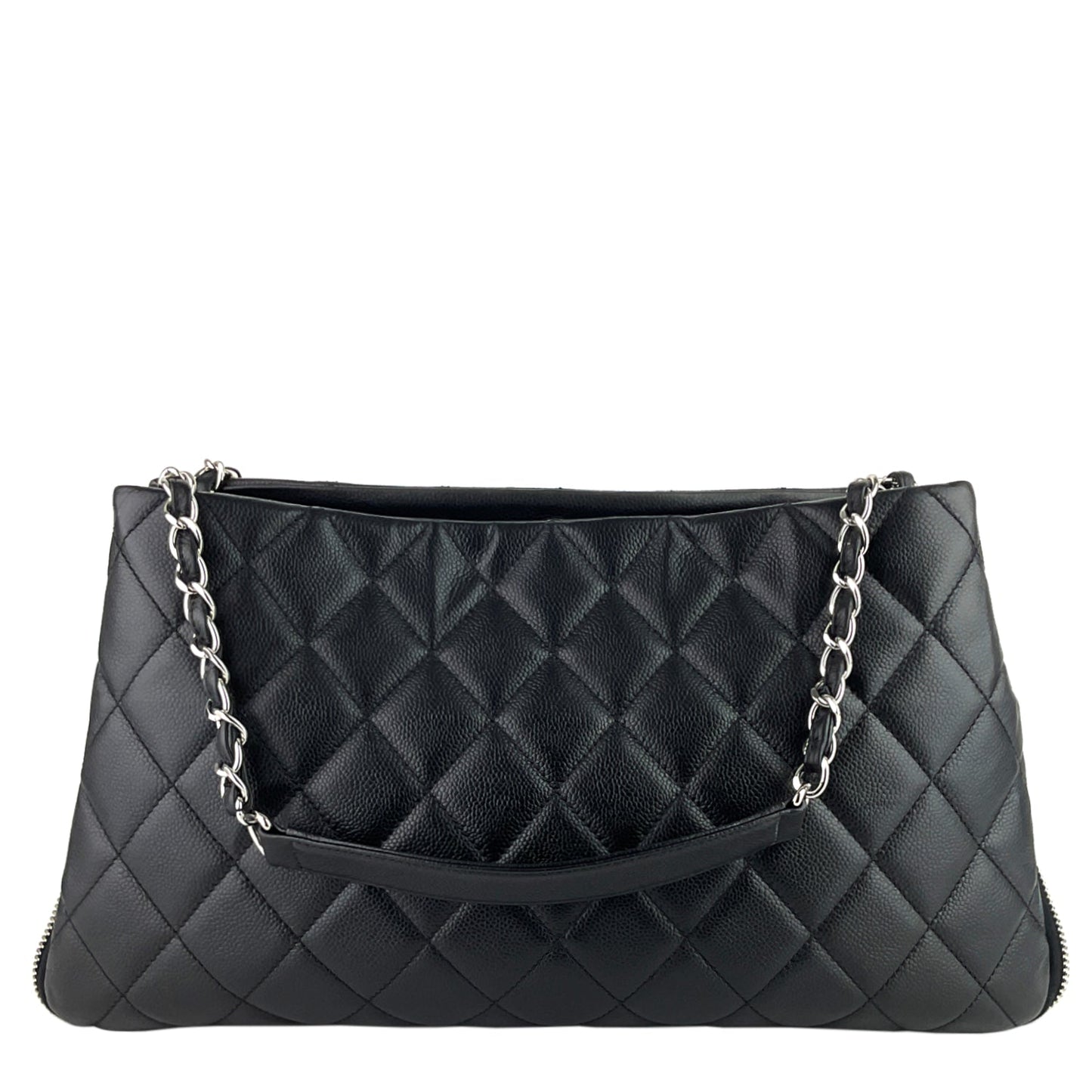 Expandable Zip Caviar Leather Shoulder Bag