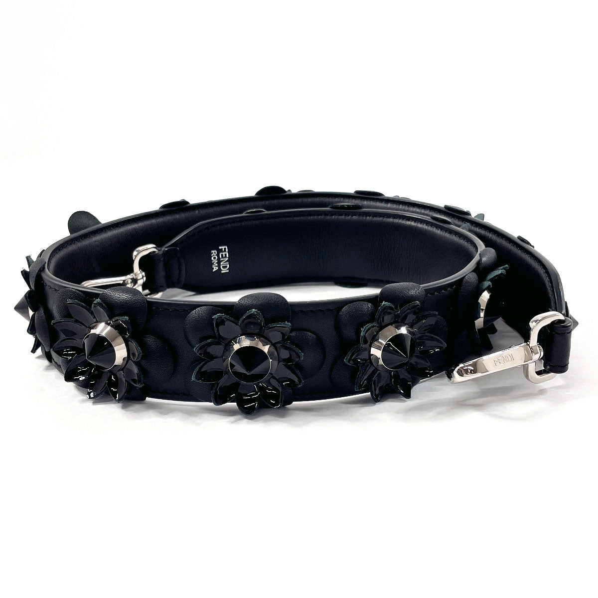 FENDI Shoulder strap leather black flour Strap you