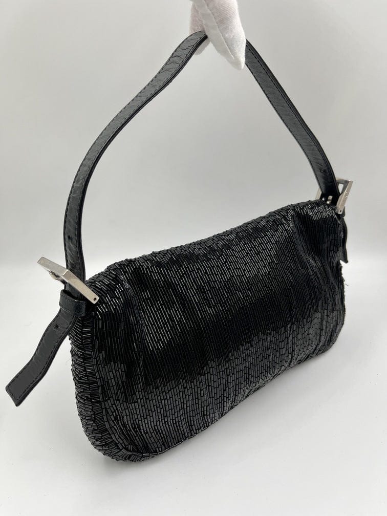 Vintage Fendi Black Beaded Baguette Bag