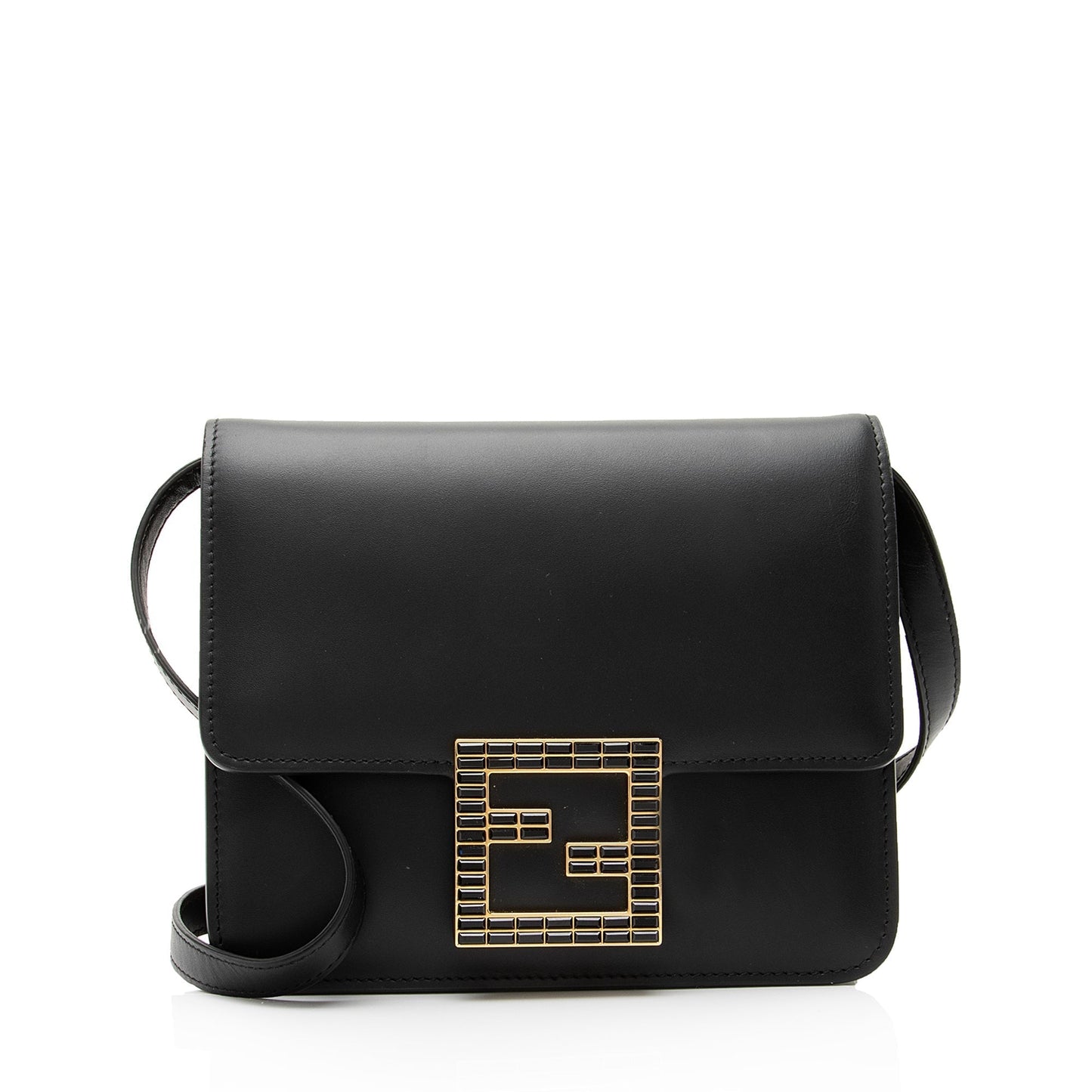 Fendi Calfskin Crystal Fab Small Crossbody Bag (SHF-23094)