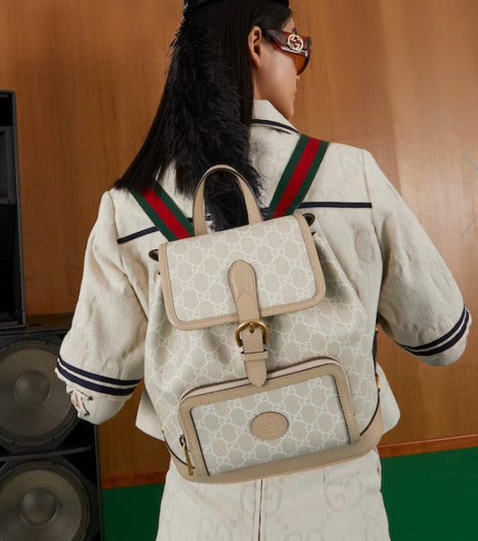 Gucci Beige and White Supreme Canvas Backpack