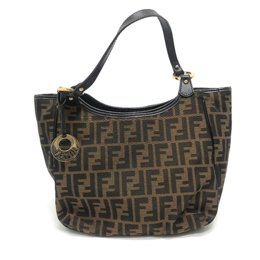 FENDI Tote Bag 8BH156 Canvas / leather Brown typex Gold Metal Zucca logo Logo charm Women Used