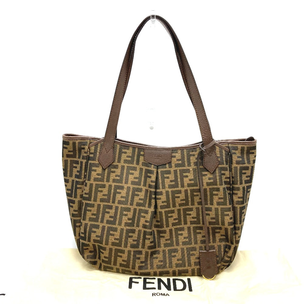 FENDI Tote Bag Bag Shoulder Bag Zucca FF pattern Shoulder Leather / canvas 8BH268 Brown Women Used