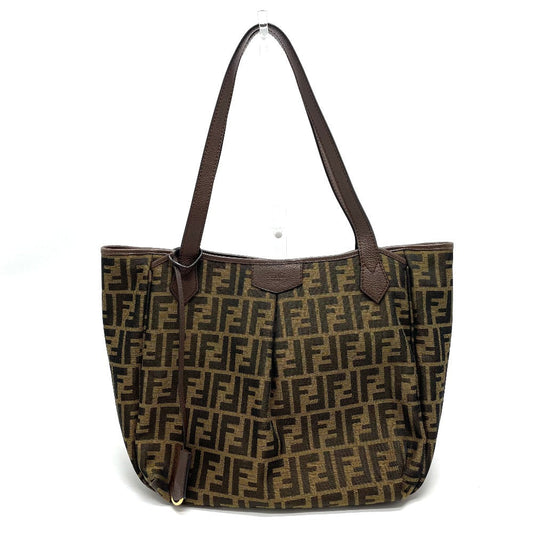 FENDI Tote Bag Bag Shoulder Bag Zucca FF pattern Shoulder Leather / canvas 8BH268 Brown Women Used