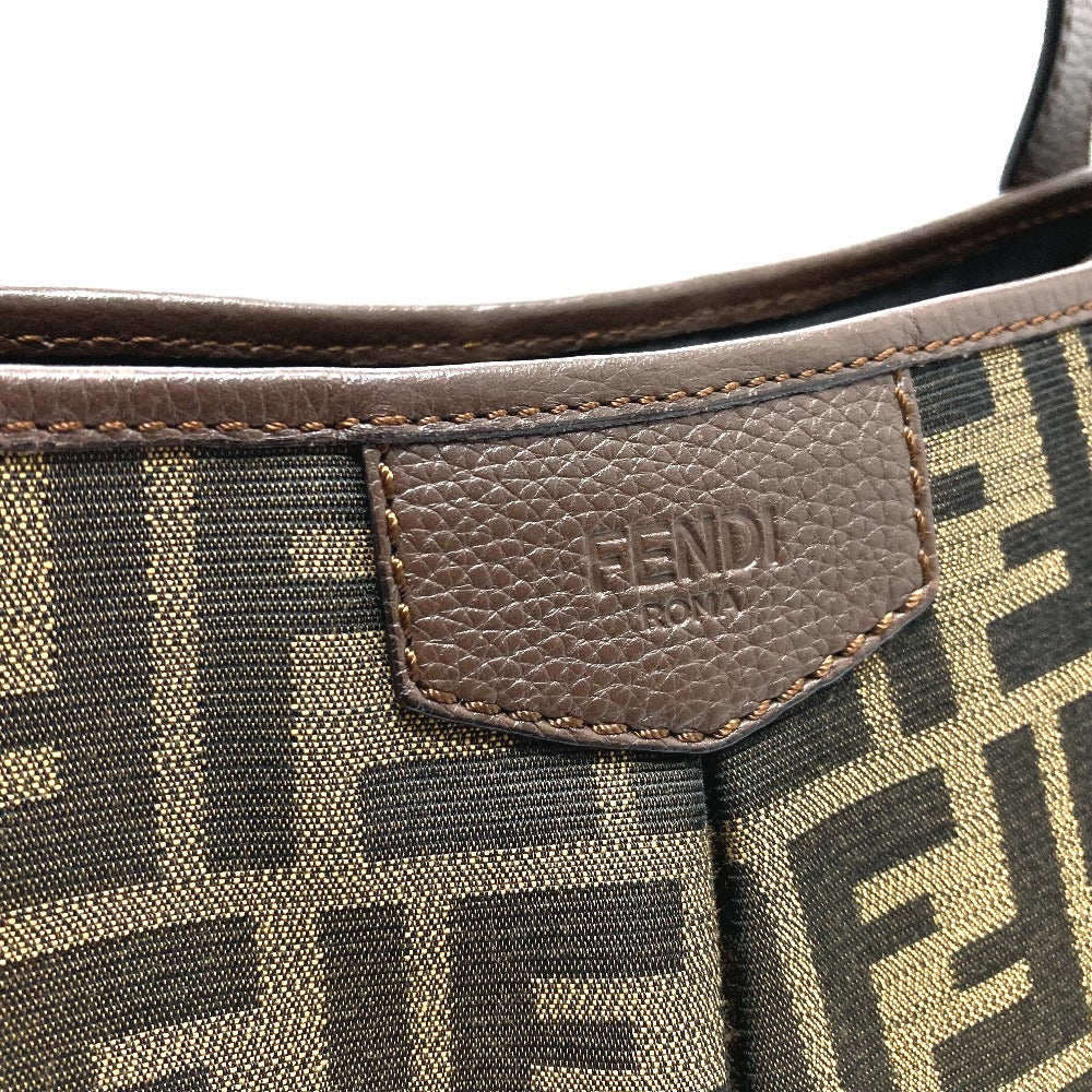 FENDI Tote Bag Bag Shoulder Bag Zucca FF pattern Shoulder Leather / canvas 8BH268 Brown Women Used