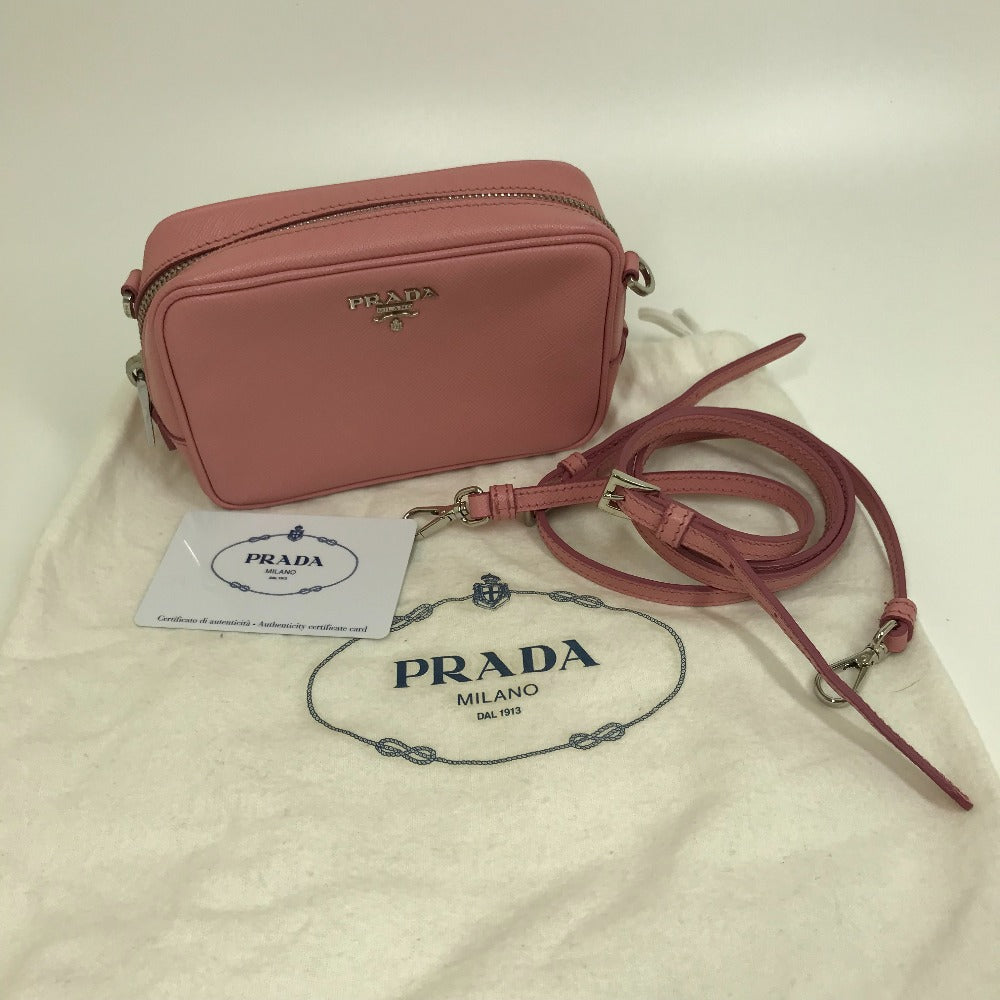 PRADA Shoulder Bag 1NF674 Safiano leather pink logo Shoulder pouch Women Used