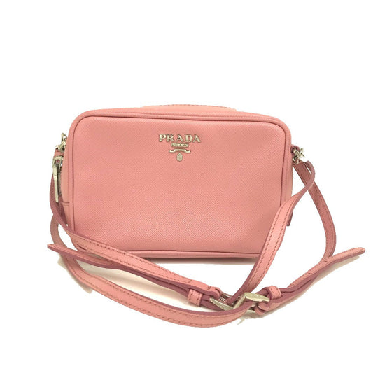 PRADA Shoulder Bag 1NF674 Safiano leather pink logo Shoulder pouch Women Used