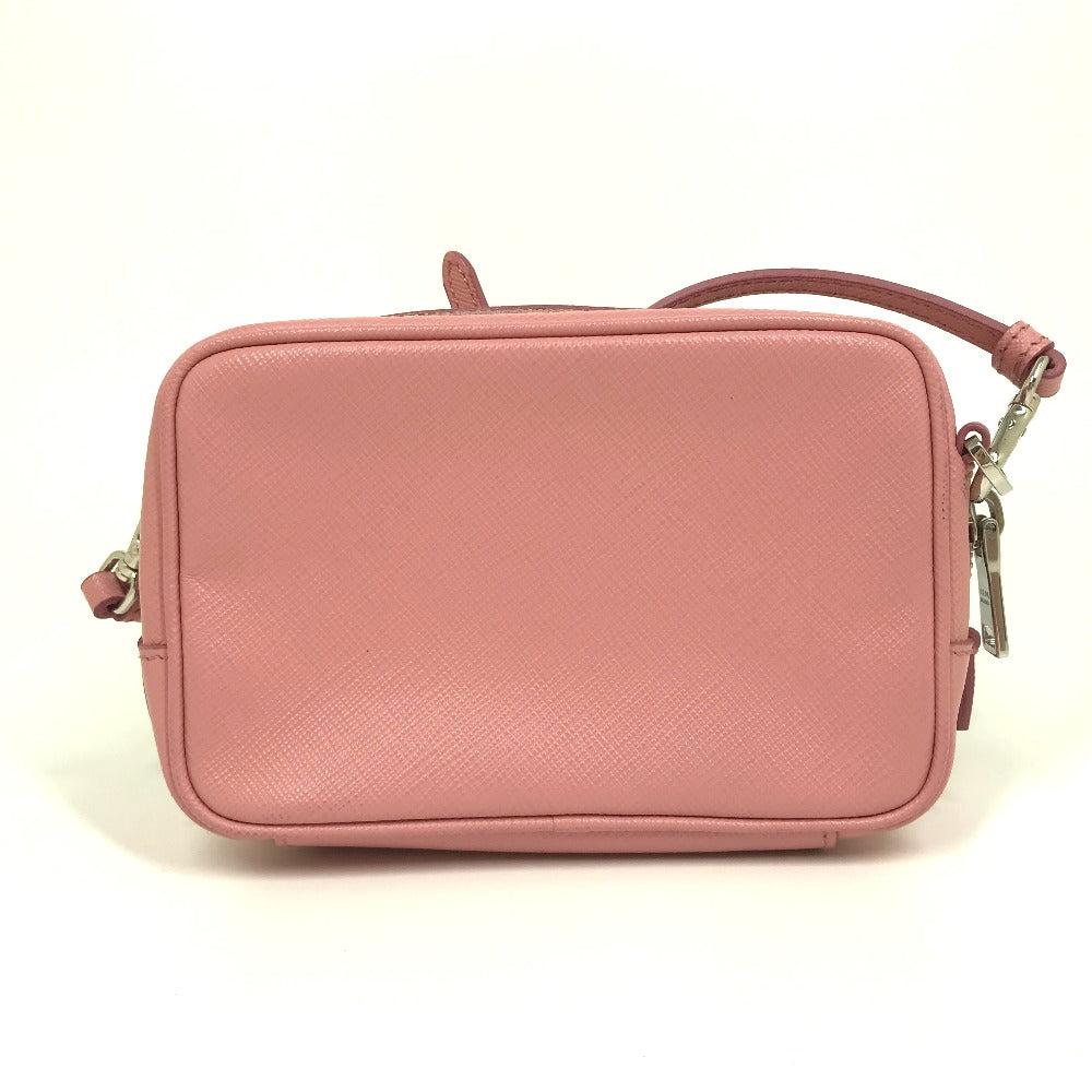 PRADA Shoulder Bag 1NF674 Safiano leather pink logo Shoulder pouch Women Used