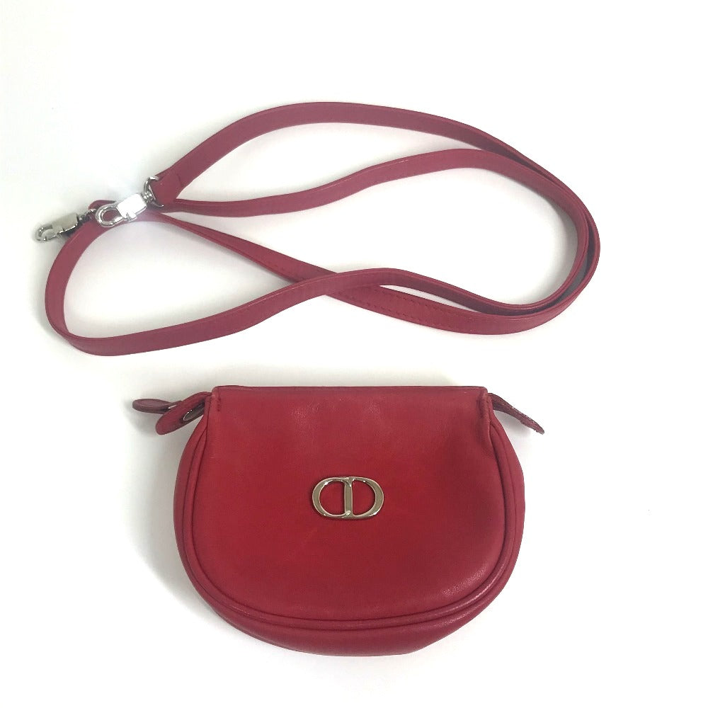 Christian Dior Shoulder Bag leather Red CDMetal Mini pochette Women Used