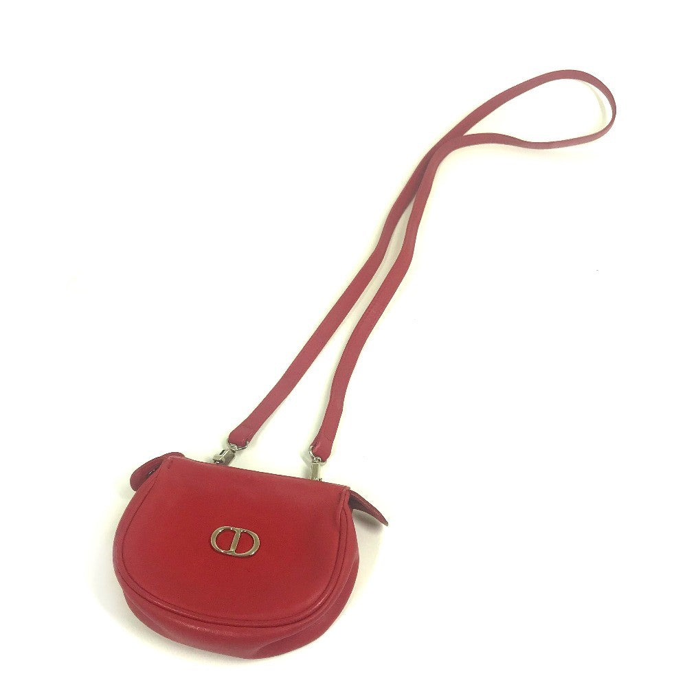 Christian Dior Shoulder Bag leather Red CDMetal Mini pochette Women Used