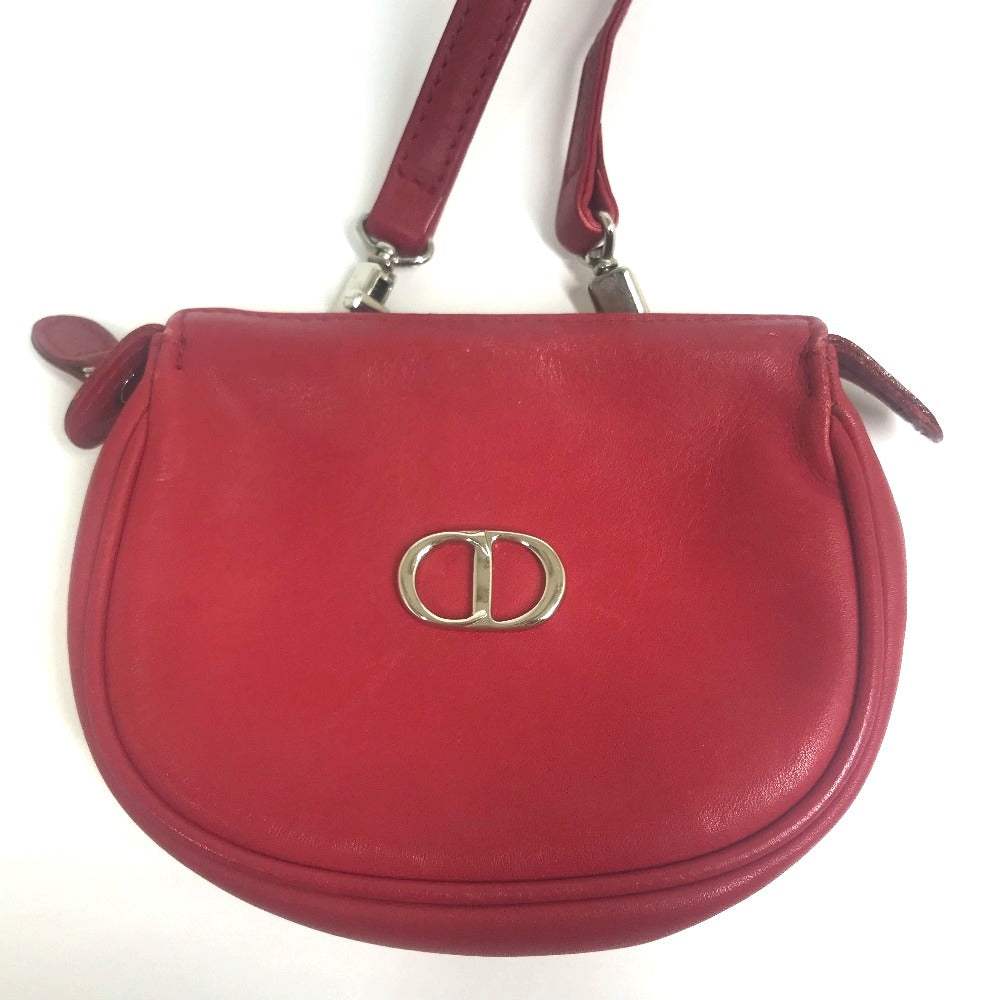 Christian Dior Shoulder Bag leather Red CDMetal Mini pochette Women Used