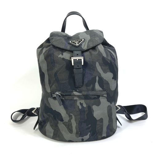 PRADA Backpack Nylon, Saffiano leather green Triangle logo camouflage camouflage saffiano mens Used