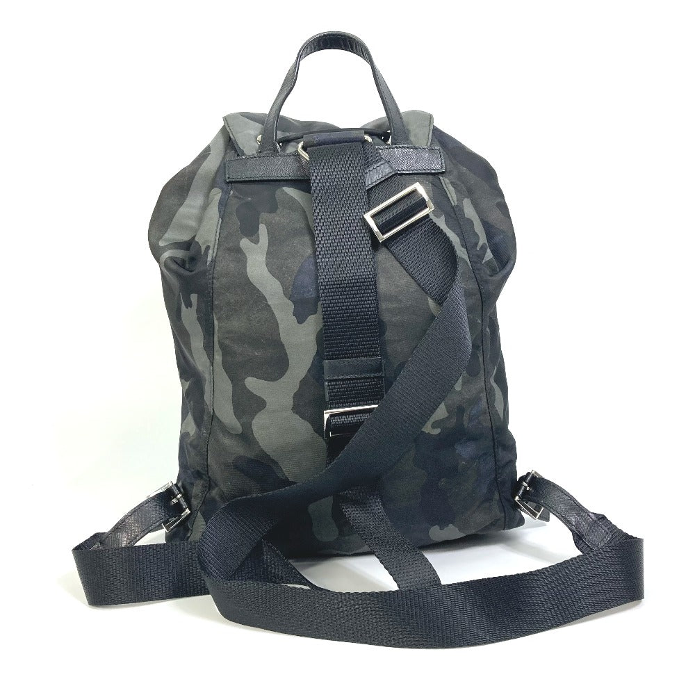 PRADA Backpack Nylon, Saffiano leather green Triangle logo camouflage camouflage saffiano mens Used