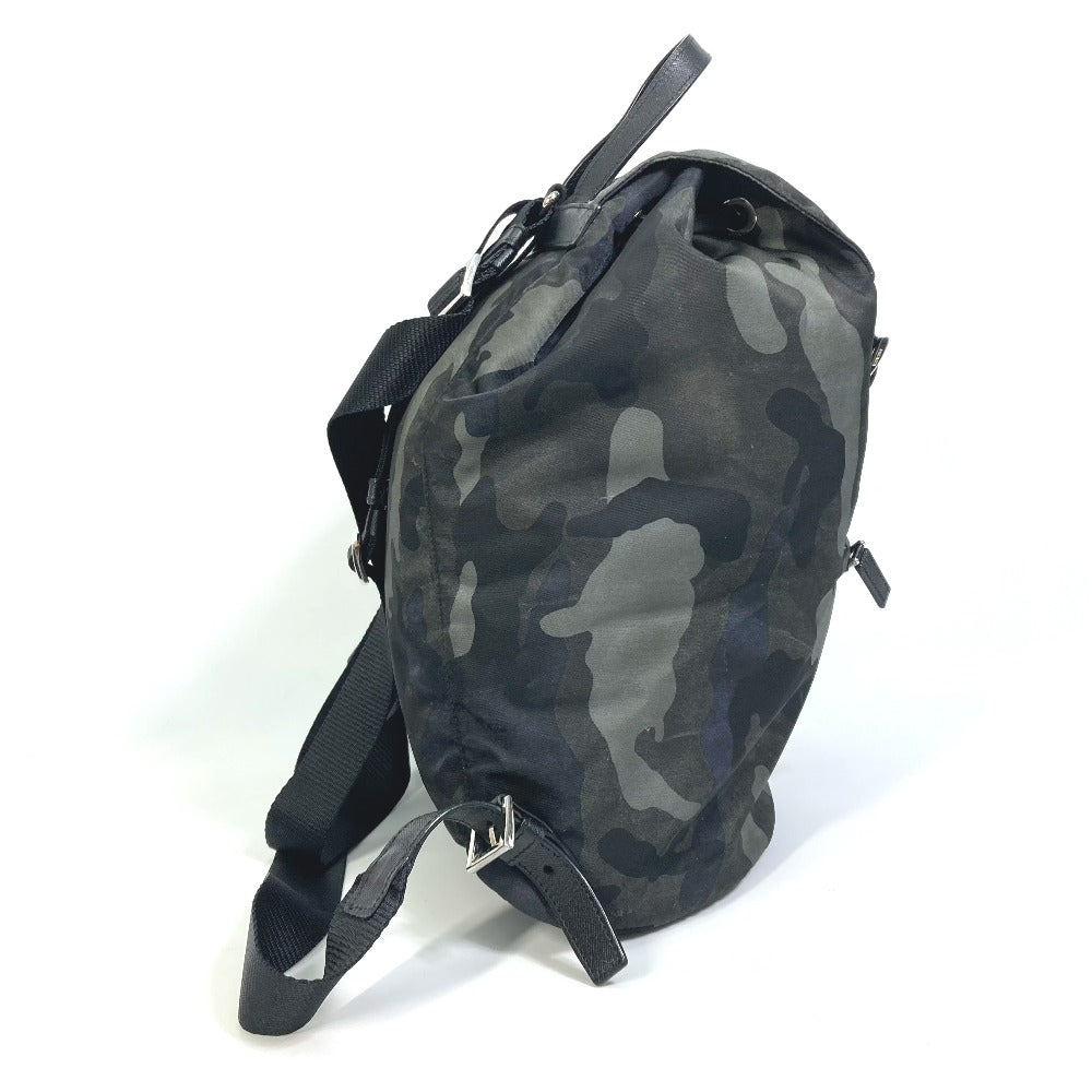 PRADA Backpack Nylon, Saffiano leather green Triangle logo camouflage camouflage saffiano mens Used