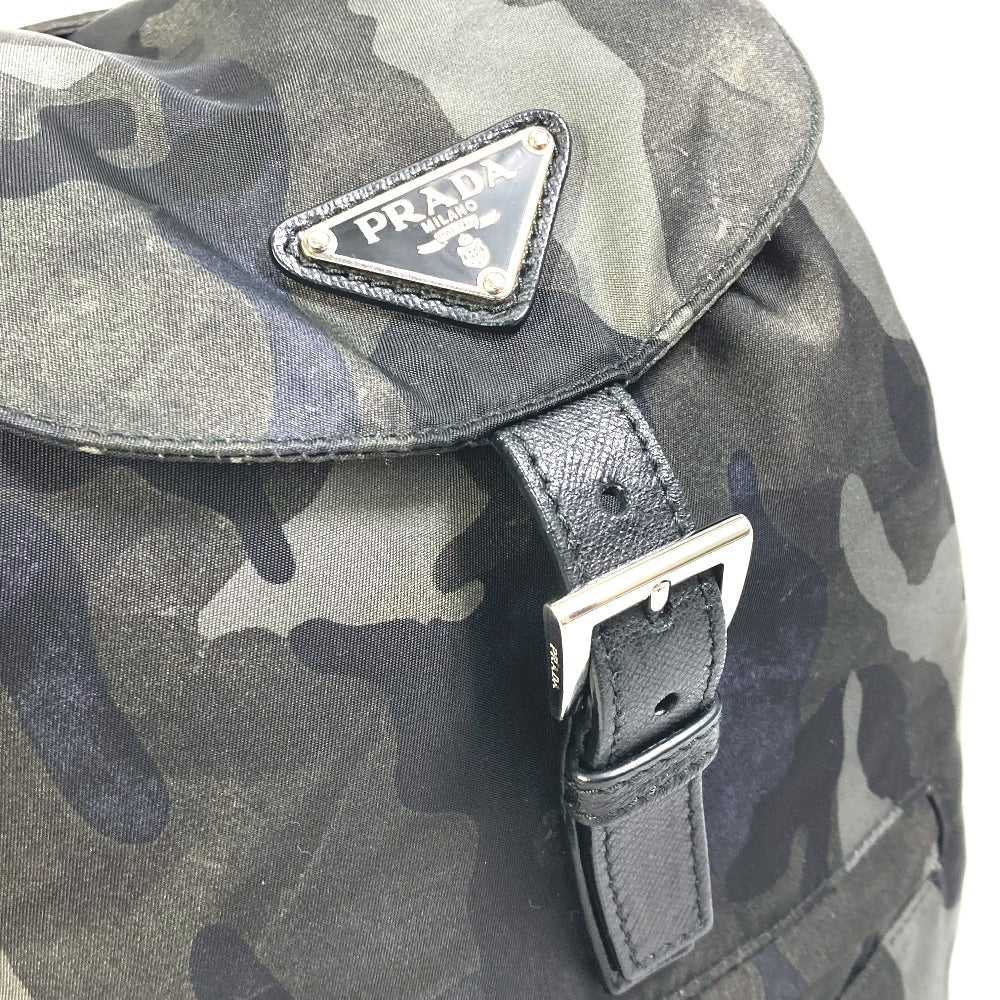 PRADA Backpack Nylon, Saffiano leather green Triangle logo camouflage camouflage saffiano mens Used