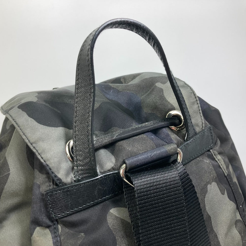 PRADA Backpack Nylon, Saffiano leather green Triangle logo camouflage camouflage saffiano mens Used