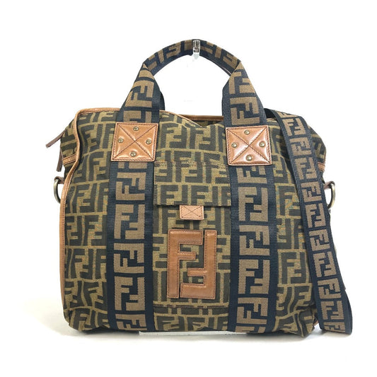 FENDI Tote Bag 7VA158 Leather / canvas Brown Zucca FF pattern Handbag 2WAY Bag Shoulder Bag Women Used