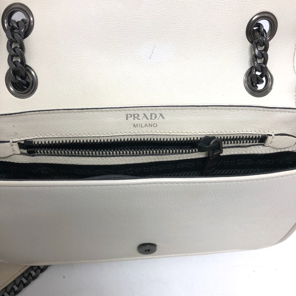 PRADA Shoulder Bag 1BD147 leather white logo studs ChainShoulder Women Used