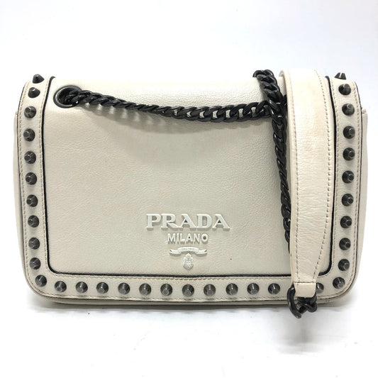 PRADA Shoulder Bag 1BD147 leather white logo studs ChainShoulder Women Used