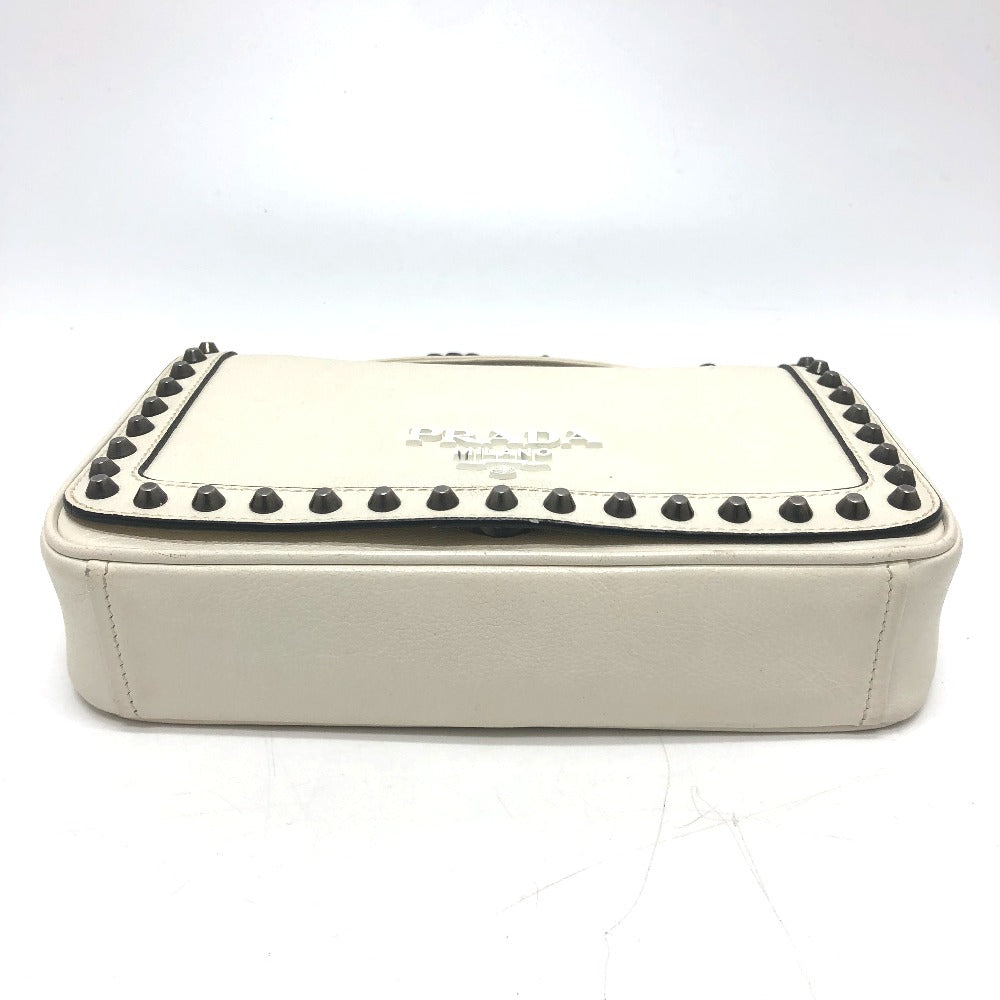 PRADA Shoulder Bag 1BD147 leather white logo studs ChainShoulder Women Used