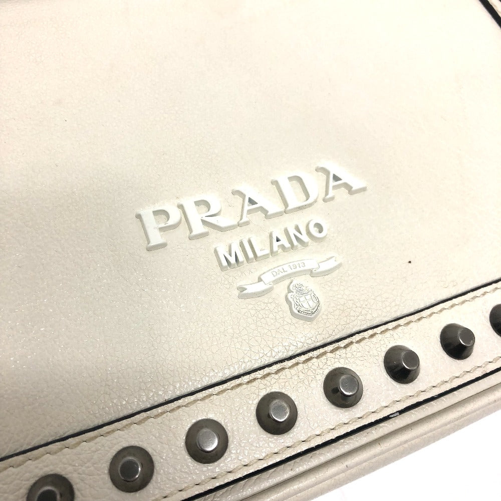 PRADA Shoulder Bag 1BD147 leather white logo studs ChainShoulder Women Used