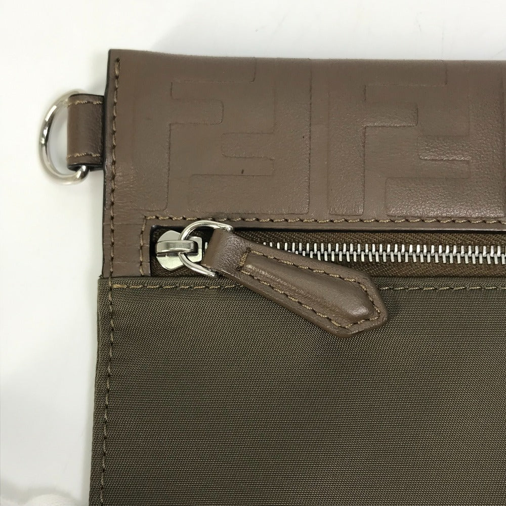 FENDI Pouch 7N0108 Nylon / leather khaki Zucca Women Used
