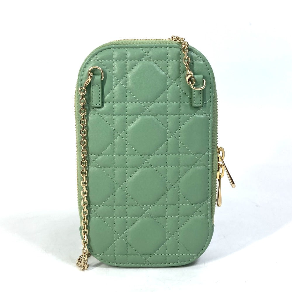 Christian Dior Shoulder Bag S0872ONMJ_M59H leather green cannage phone case Lady Dior LADY DIOR phone holder Women Used