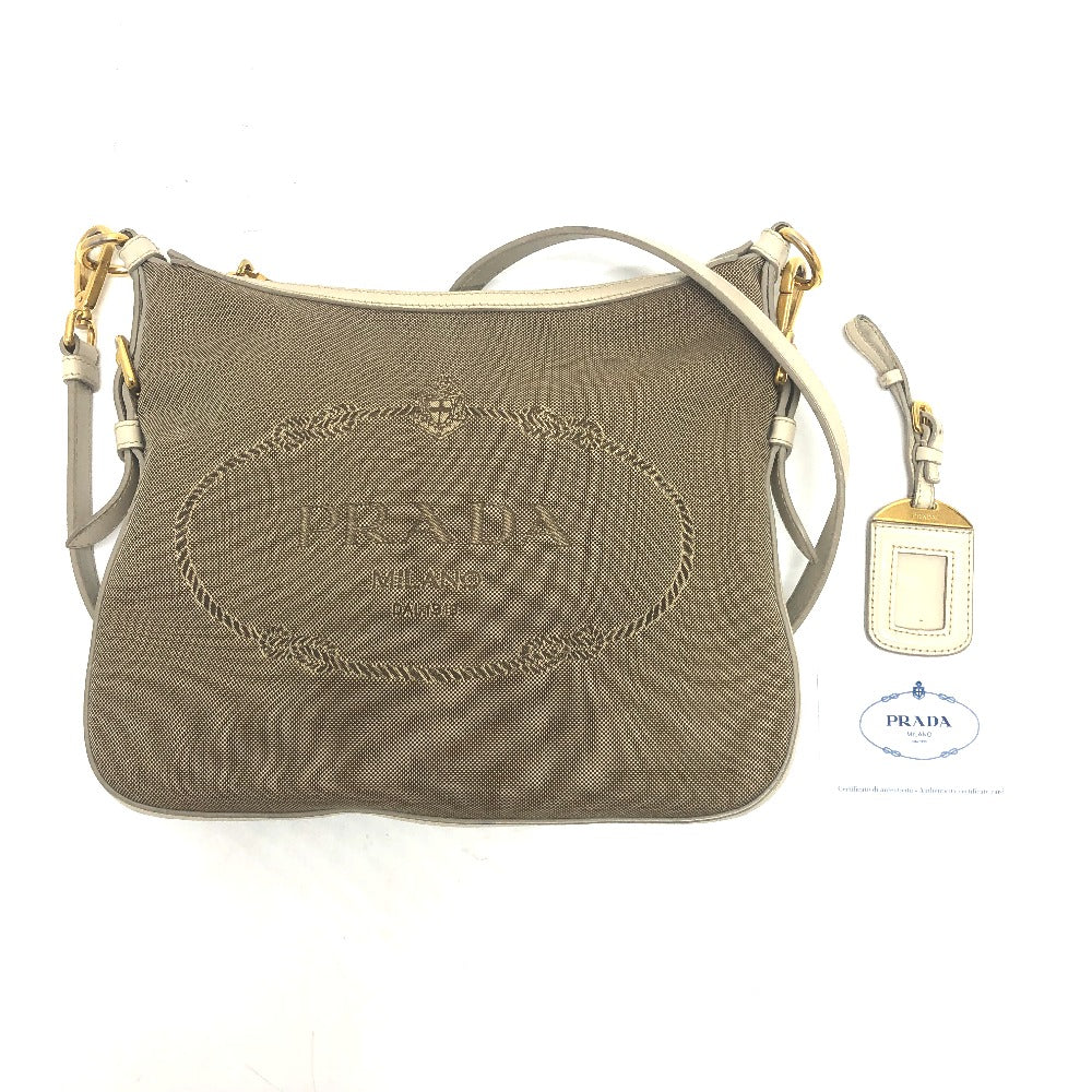 PRADA Shoulder Bag BT0706 Canvas / leather beige logo Jacquard Women Used