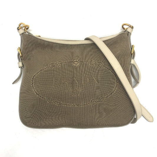 PRADA Shoulder Bag BT0706 Canvas / leather beige logo Jacquard Women Used