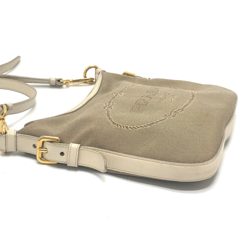 PRADA Shoulder Bag BT0706 Canvas / leather beige logo Jacquard Women Used