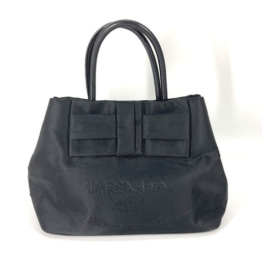 PRADA Tote Bag 1BG068 Nylon / leather black Triangle logo plate ribbon Women Used