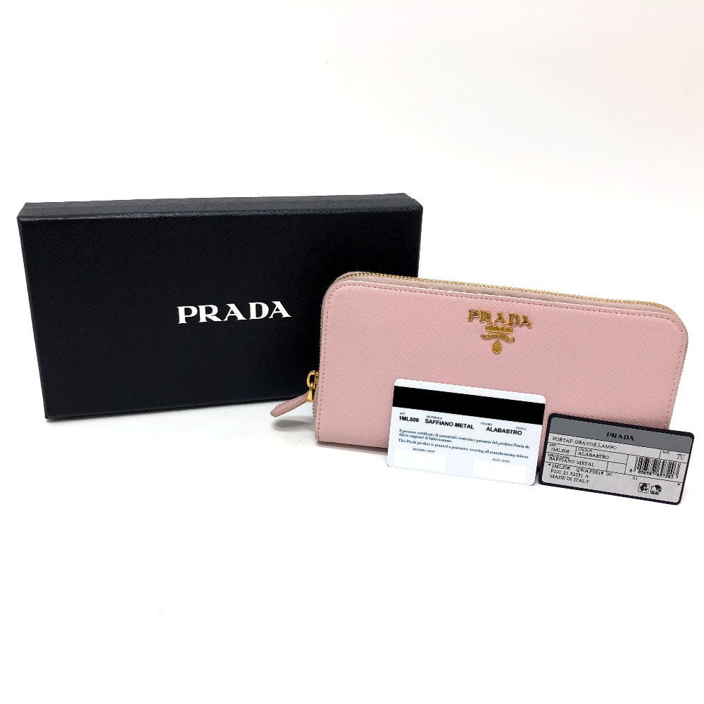 PRADA Long Wallet Purse 1ML506 saffiano leather pink logo Zippy wallet Women Used