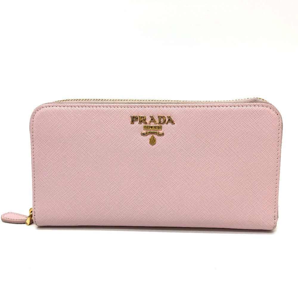 PRADA Long Wallet Purse 1ML506 saffiano leather pink logo Zippy wallet Women Used