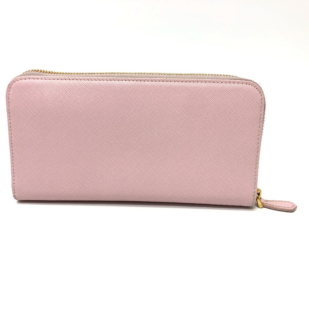 PRADA Long Wallet Purse 1ML506 saffiano leather pink logo Zippy wallet Women Used