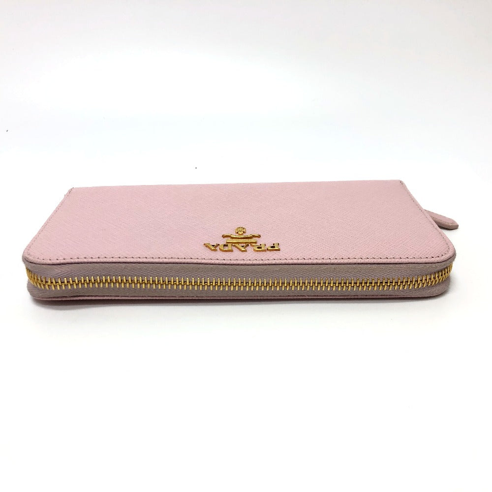 PRADA Long Wallet Purse 1ML506 saffiano leather pink logo Zippy wallet Women Used