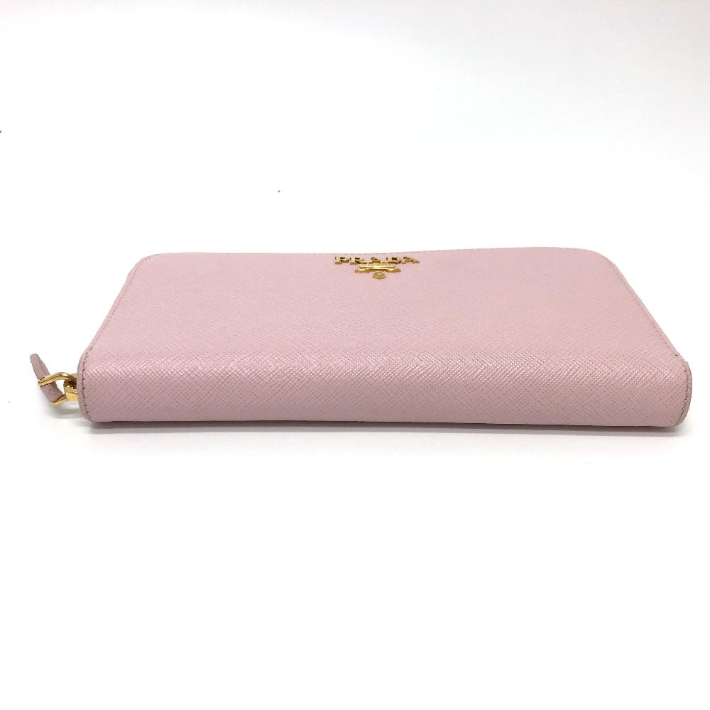 PRADA Long Wallet Purse 1ML506 saffiano leather pink logo Zippy wallet Women Used