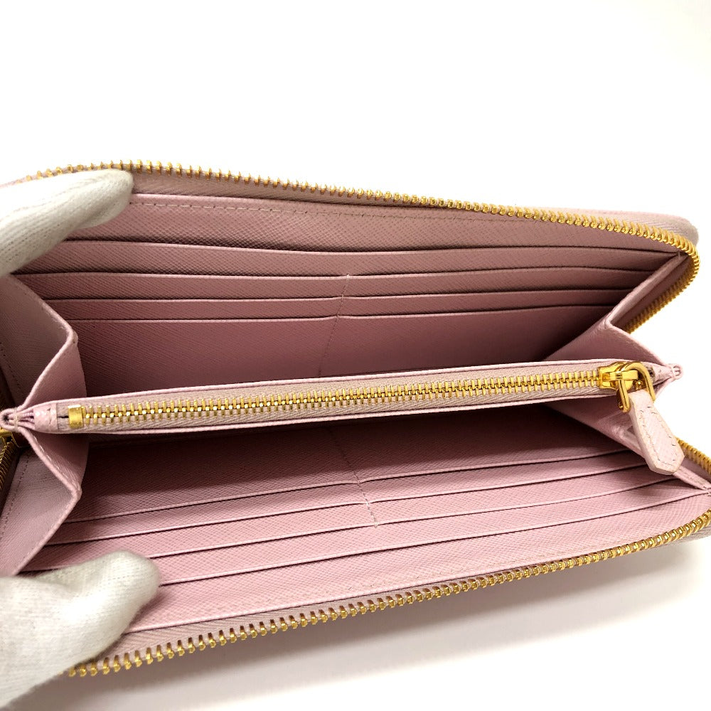 PRADA Long Wallet Purse 1ML506 saffiano leather pink logo Zippy wallet Women Used