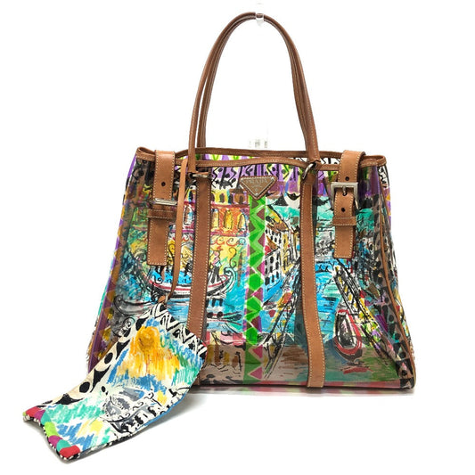 PRADA Tote Bag BR2515 Plastics/Leather multicolor Venetian print Women Used