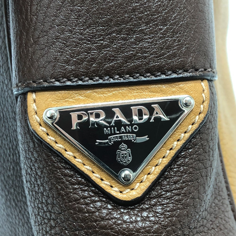 PRADA Shoulder Bag leather Brown Triangle logo By color Silver hardware