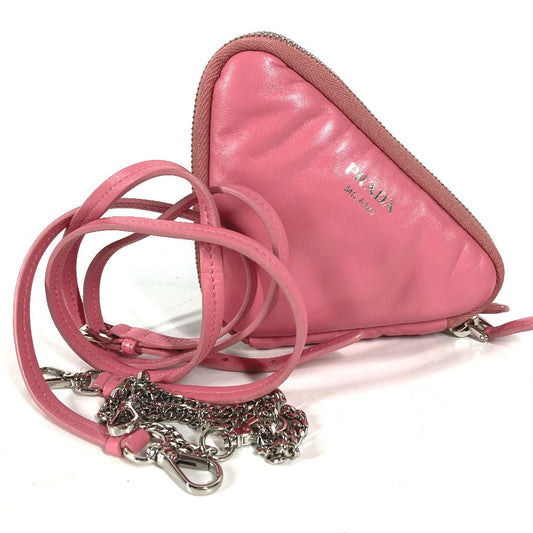 PRADA Shoulder Bag leather pink Chain Double triangle logo plate Women Used