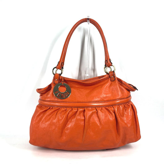 FENDI Tote Bag leather Orange shoulder bag logo Women Used