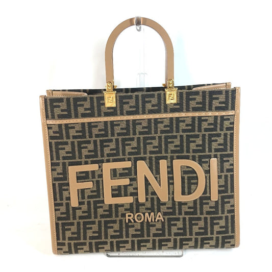 FENDI Shoulder Bag 8BH386 Leather / canvas Brown Sunshine Medium Tote Women Used